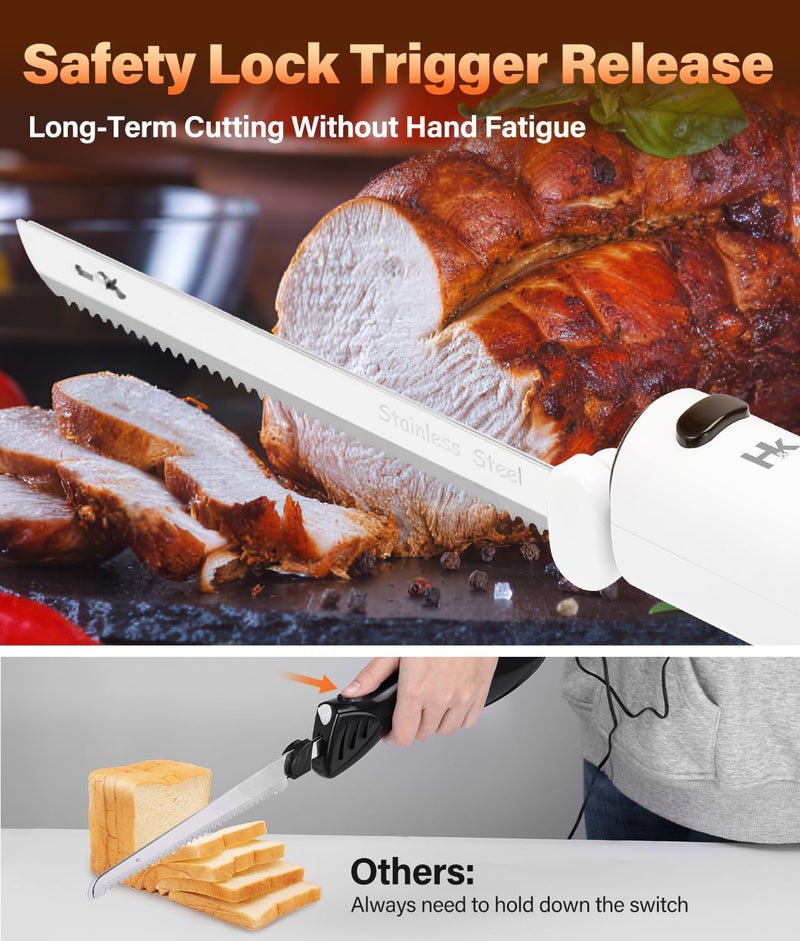 H & K Cordless Electric Knife for Carving Meats, Poultry, Bread, Crafting Foam & More, Included Dual 304 Stainless Steel Blades, Fork, Foldable Cutting Board - Image 3